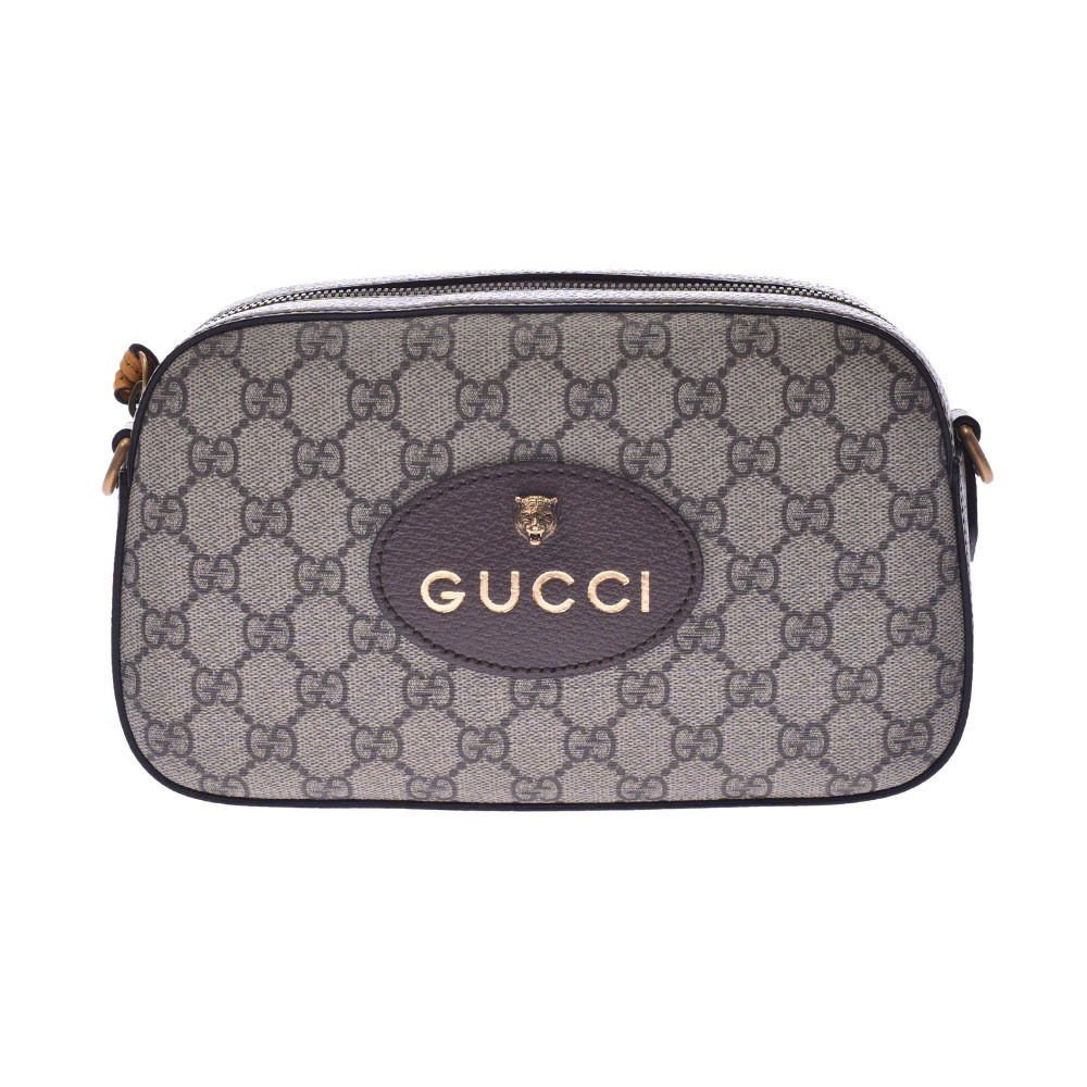 GUCCI Messenger Bag Beige Tan Brown GG Supreme Canvas Leather Shoulder